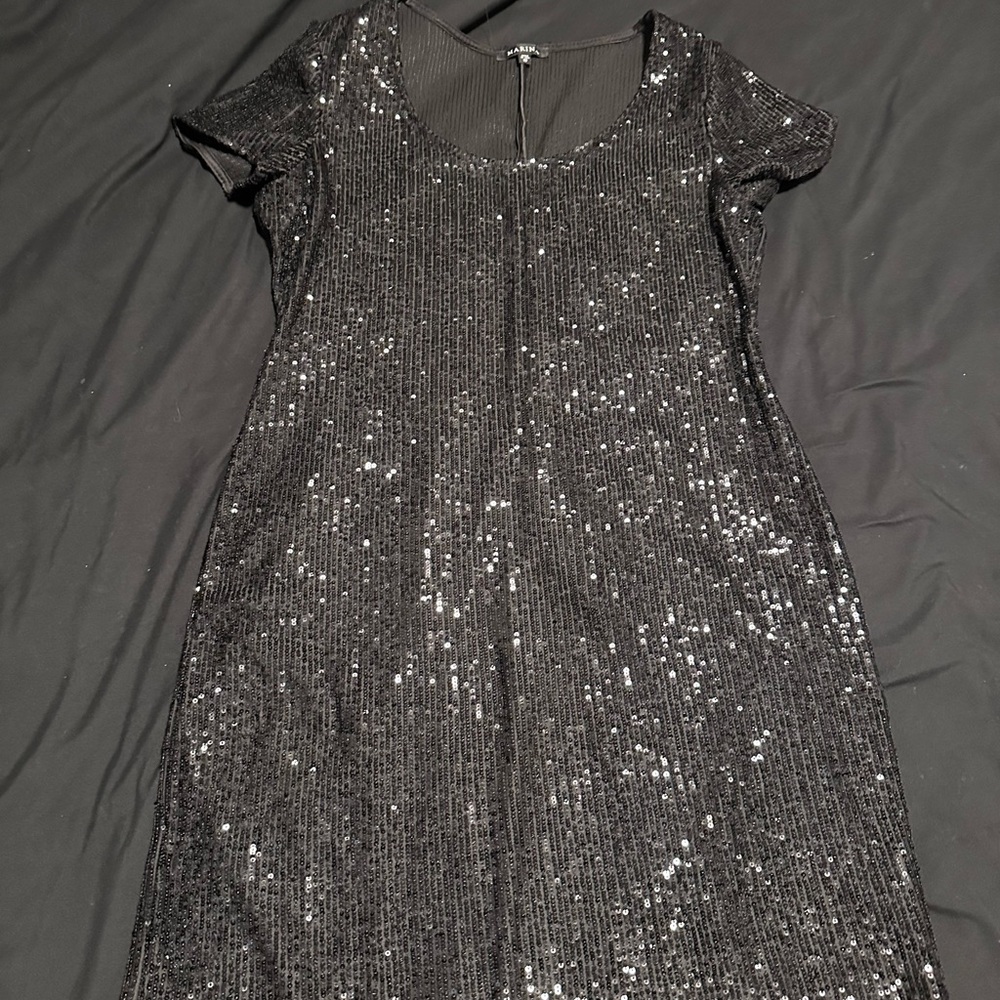 MARINA Tan Gold Sequin Flutter Sleeve Mini Dress